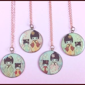 Cute Sakura Kokeshi Doll Necklace